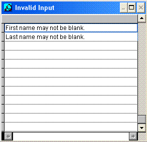 Invalid Input Message Form