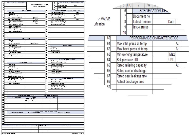 Pressure Relief Valve Datasheet Template in ISA TR20 Excel Format